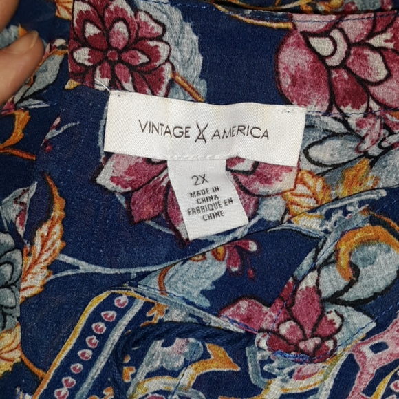 New VINTAGE X AMERICA plus Size LS Flowy Peasant - Picture 5 of 13